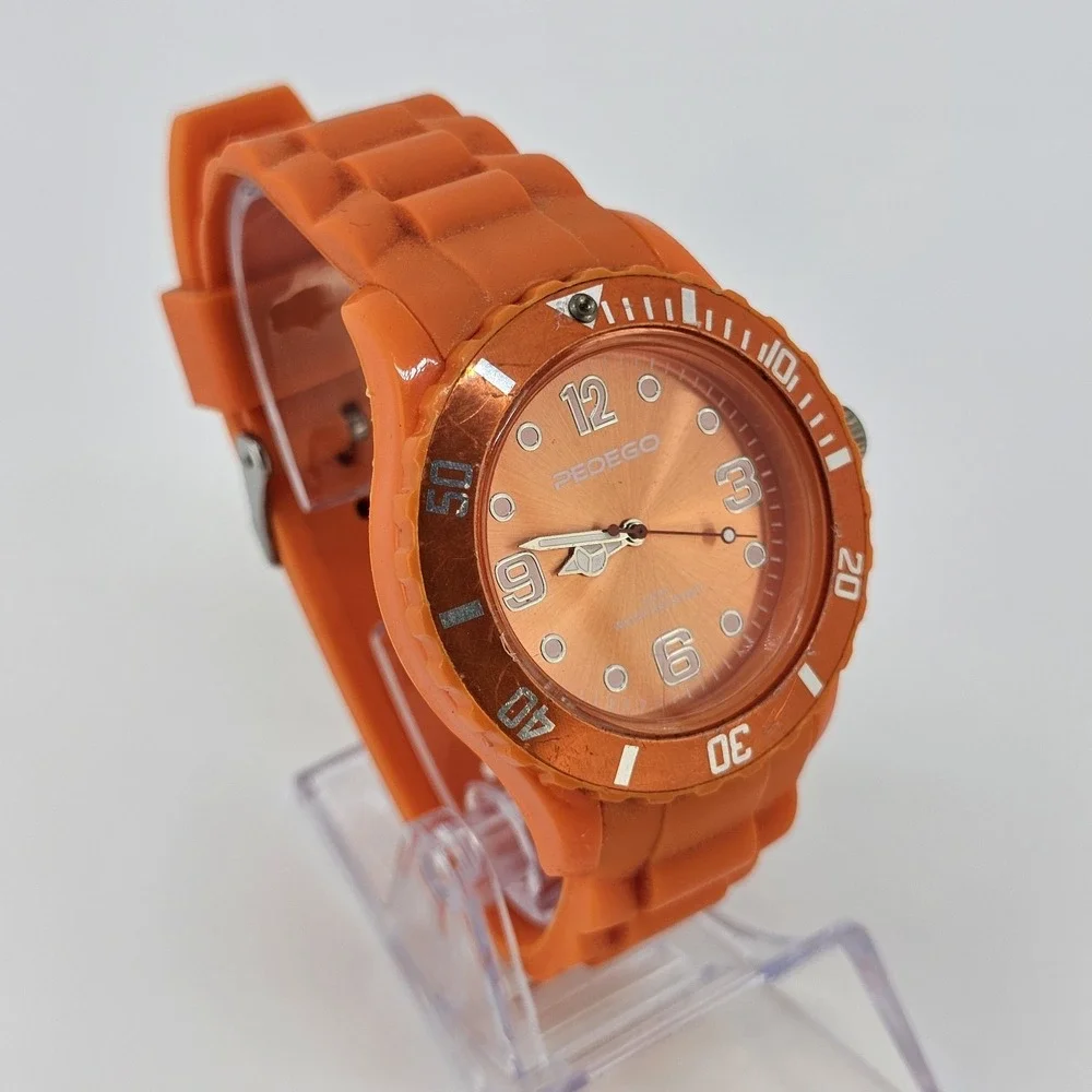 Men's Watch 43MM Analog Orange Dial Orange Plastic Bands New Battery